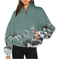 Shomport Ženski ležerni pad dugih rukava dugih rukava s cvjetnim tiskanim tromjesečjem zatvaračima pulover vrhovima sa džepovima