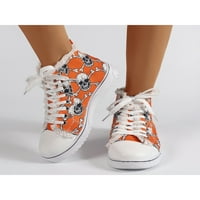 Oucaili ženske casual cipele čipke up platnene tenisice Halloween stanovi cvjetni visok vrh šetnje cipelama Žene narančasto 5.5