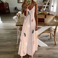 XYSAQA LONG MAXI haljine za žene Ljeto Ležerne prilike, Žene Štampane špagete remen Boho haljina Labavi protok za odmor za zabavu za odmor