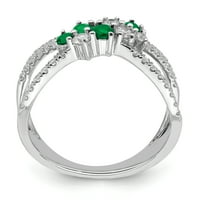 Čvrsti 14K bijeli zlatni simulirani smaragdni i CZ prsten