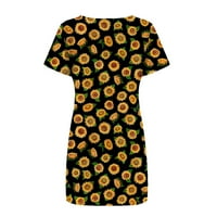Ženski ljetni suncokret tiskani kratki rukav mini haljine okrugli vrat Dužina koljena Ležerna haljina