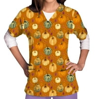 Lolmot Women Chicks Top radna odjeća Halloween Pumpkin Print kratki rukav majica V izrez Bluza Sestra
