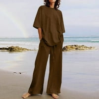 Lindreshi Outfits za žene plus veličine Žensko ljeto odijelo Modni kratki rukav Čvrsti pantalone u boji