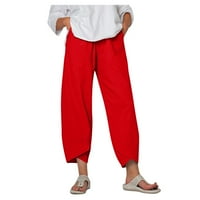 Ljetne pantalone za žene Ležerne džepove Pamučni posteljina široka noga za vuču elastične struk kaprisu