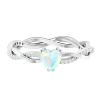 Srčani oblik Etiopljanin opal pasijans obećaj prsten sa dijamantnim naglaskom, 14k bijelo zlato, US
