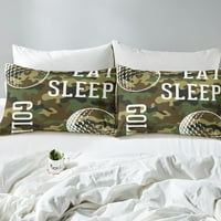 Posteljina za dječake Kamuflaža Krevena kraljica, Jedite Sleep Golf Duvet Cover Camo Green Komforter