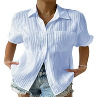 Dugme za bluzu luxplum dame gumb dolje dolje kratkih rukava ljetne košulje Elegantna tunika majica Business
