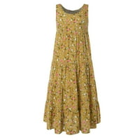 Haljine za žene plus veličine casual labavo-bez rukava Cvjetni dnevni lin za tisak Dugi Maxi haljina