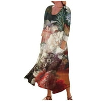 Strugten ženska casual udobna cvjetna tri četvrtina pamučna džepa drešene haljine za žene formalne