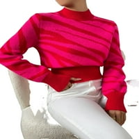Ležerne prilike u boji blokade navratnik dugih rukava vruće ružičaste ženske džempere