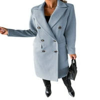 Capreze dvostruka jakna od vunene mlevene kapute od graška za žene labave kardigan prekorače zimske tople dugih rukava s dugim rukavima nebo plavo 3xl