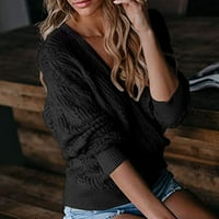 Cuhas ženske modne džempere za žene plus veličine dubokih V-izrez s dugim rukavima s dugim rukavima