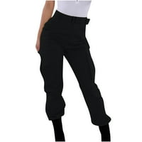 Žene modne casual pantalone Žene Ležerne prilike, gumbi džepa u boji Elastični struk Udobne ravno hlače Cleance crni 12