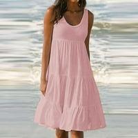 DANHJIN Ljetne haljine za žensko čišćenje casual solid boja bez rukava za ruke Flowy Tired Party Beach