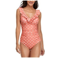Jedno kupaće kostim za žene Dame Nova Polka Dot čipka V-izrez jednodijelni kupaći kostim ružičasti + XL