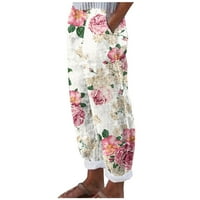 Olyvenn ženske slatke ljetne casual udobne labave džepne hlače hlače pune dužine grafičke hlače za žene Trendi ružičasti xxl