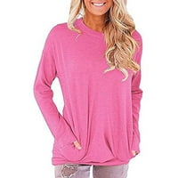 Camland Bluze za ženske Džepne rukave s dugim rukavima Labavi bluza vrhovi Dame Tunic Tops ružičaste
