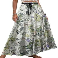 Niuer Women Boemian Cvjetni print Maxi Suknja Dame Vintage Long suknje Visoki struk ljeto Ruched Pleated