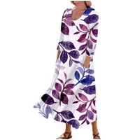 GDFUN Ženska casual udobnog cvjetnog ispisa Tri četvrtine rukava pamučna dreševina - ženske haljine