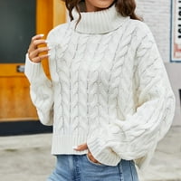 Ženske zbojene čišćenja pulover Dukseri modni dugi rukavi Okrugli vrat Labavi pulover vrhovi bluza pletena džemper pletenje bijele s