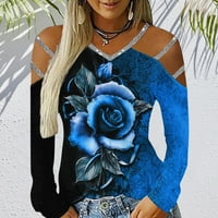 Majica Ženska Ležerna ruža Ispiši vrh V izrez OFF SHOW majica s dugim rukavima Najbolje grafičke majice