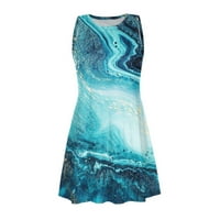 Mini labava haljina za žensko čišćenje cvjetnog mramora print plaža Vintage bez rukava ljetni boho okrugli