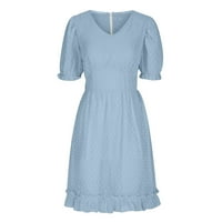 Fnochy ljetne haljine za žene plus veličine modni V-izrez čvrsto casual kratkih rukava mini haljina