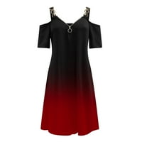 IOPQO ženske ležerne haljine ljetne haljine za žene Ženska modna casual V-izrez kratki rukav natrag otvoren Y patentna haljina crvena s