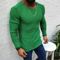 Muški pleteni džemper Slim Fit Fashion Pit traka Čvrsta boja dugih rukava Pulover pulover Duks Ležerne prilike Comfy topla bluza TOP zeleni xxxl