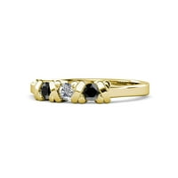 Crni i bijeli dijamant xoxo zagrljaji i poljupci tri kamenog prstena 0. CT TW u 14K žutom zlatu .Size