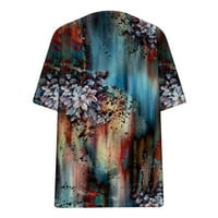 Charella Womens Casual Plus size Scenic Cvijeće Ispis majica V-izrez Tops Blue, XL