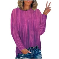 Ženska udobna pad duksela za čišćenje boja dye gradijent boje modni vintage odjeća trendi radna casual labava majica s dugim rukavima Crewneck Lagana pulover Purple XXL