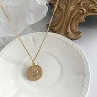 Zlatna kovanica Ogrlica za žene djevojke muškarci sterling srebro 18K pozlaćeni jednostavan kružni lanac boginje boginje slavne medalje Reverzibilni pokloni Chic Choker modni nakit