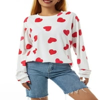 Blotona Valentine's Dnevna majica za ženska ležerna dukserija Pulover srca Ispis dugih rukava Okrugli izrez Labavi modni pulover