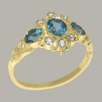 Britanska napravljena 18k žuti zlatni prirodni plavi topaz & dijamantni ženski godišnjica - Opcije veličine - Veličina 8,75