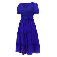 Haljine za žene kratki rukav A-line Dužina gležnjana učvršćena puna okrugla dekoltetna ljetna haljina plava 2xl