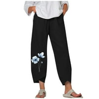 Capri pantalone za žene široka noga labava ljeto obrezane pantalone vrećica elastična struka na plaži za odmor duge hlače sa džepovima