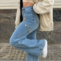 Široke pantalone za noge za žene Lounge hlače modne žene Ljetne casual labave čvrste pantalone džepove duge hlače svijetlo plavo l