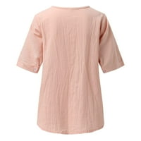 Plus veličine vrhova Trendi ženski ljetni V-izrez kratki rukav pamuk s kratkim rukavima od pune casual majice Bluza Pink XXXL