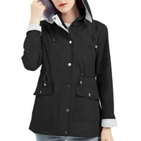 Xinqinghao Ženski kaputići na kaputima s kapuljačom od punog boja spuštaju jakne s dugim rukavima za žene za žene Black XXL
