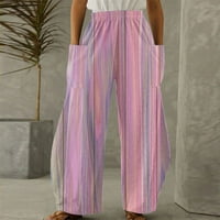 Zyekqe ženske hlače široke noge elastične struk pune boje tiskane duge hlače za žene sa džepovima Ležerne