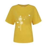Ljetne majice kratkih rukava za ženske košulje za okrugle vrata za djevojke ženske modne ugodne vrhove maslačak grafička bluza za ispis mekane casual raglan ženske odjeće žuti xxl