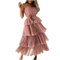 Ženska haljina haljina haljina bez rukava bez rukava od pune mreže princeze Stilpless Dugačka haljina ružičasta kuća