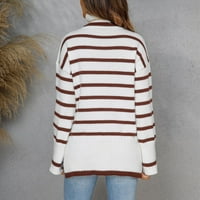 Riforla Žene Ležerne prilike s dugim rukavima Stripe pleteni džemper sa visokim vratom Lagani pulover Duks vrhunske ženske pulover džemper bijeli XL