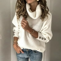 Džemper vrhovi pulover dugačak turtleneck pleteno dugme u slobodnom ženskom rukavu