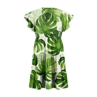 Yubatuo Ženska ljetna casual slatka cvjetna haljina od ruba haljina posada od ruffle rukave mini plaža zelena 2xl