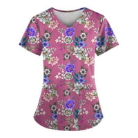 Ženski vrhovi bluza Radna odjeća s kratkim rukavima cvjetne dame Ljeto V-izrez Moda tamno ljubičasta s