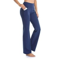 joga hlače za žene žene joga hlače visoki struk svjetlo hlače široke ravne noge sportske pantalone pantalone s džepom za jogu pilates fitness poliester plavi xl