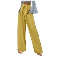 Hlače za žene Trendi ženske labave široke noge hlače pamučne pantalone za patke, ležerne hlače žute
