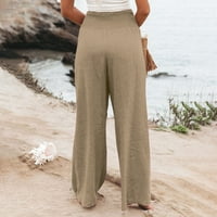 Simu ženske ležerne ravne pantalone Žene žene visoki struk elastične struke Čvrsto labave hlače Ležerne
